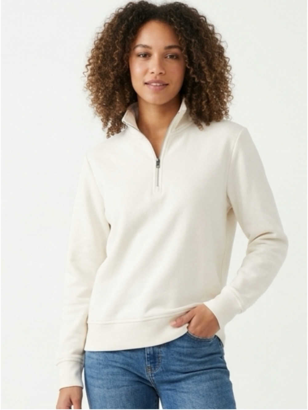 Amazon Essentials White Ivory Quarter-Zip Turtleneck Pullover Medium 503 comfy